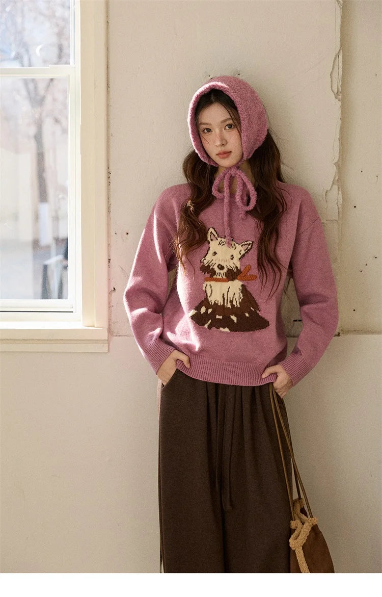 Mishow Purple Jacquard Dog Arctic Fleece Sweater MXE88Z2599