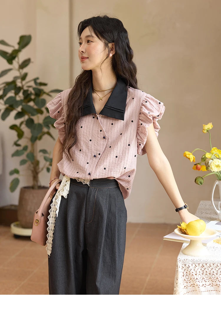 MISHOW Polka Dot Blouse Butterfly Sleeve MXE31C0776