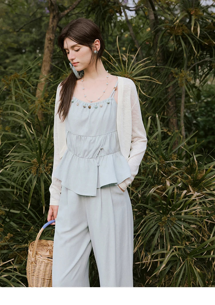Mishow Solid Sleeveless Top & High Waist Wide Leg Pants Set MXE33T0547
