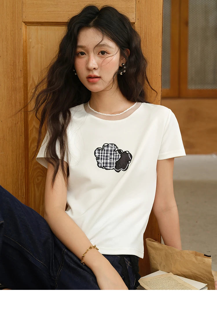 Mishow Lace Edge Splicing Round Neck Tee MXE38T0630