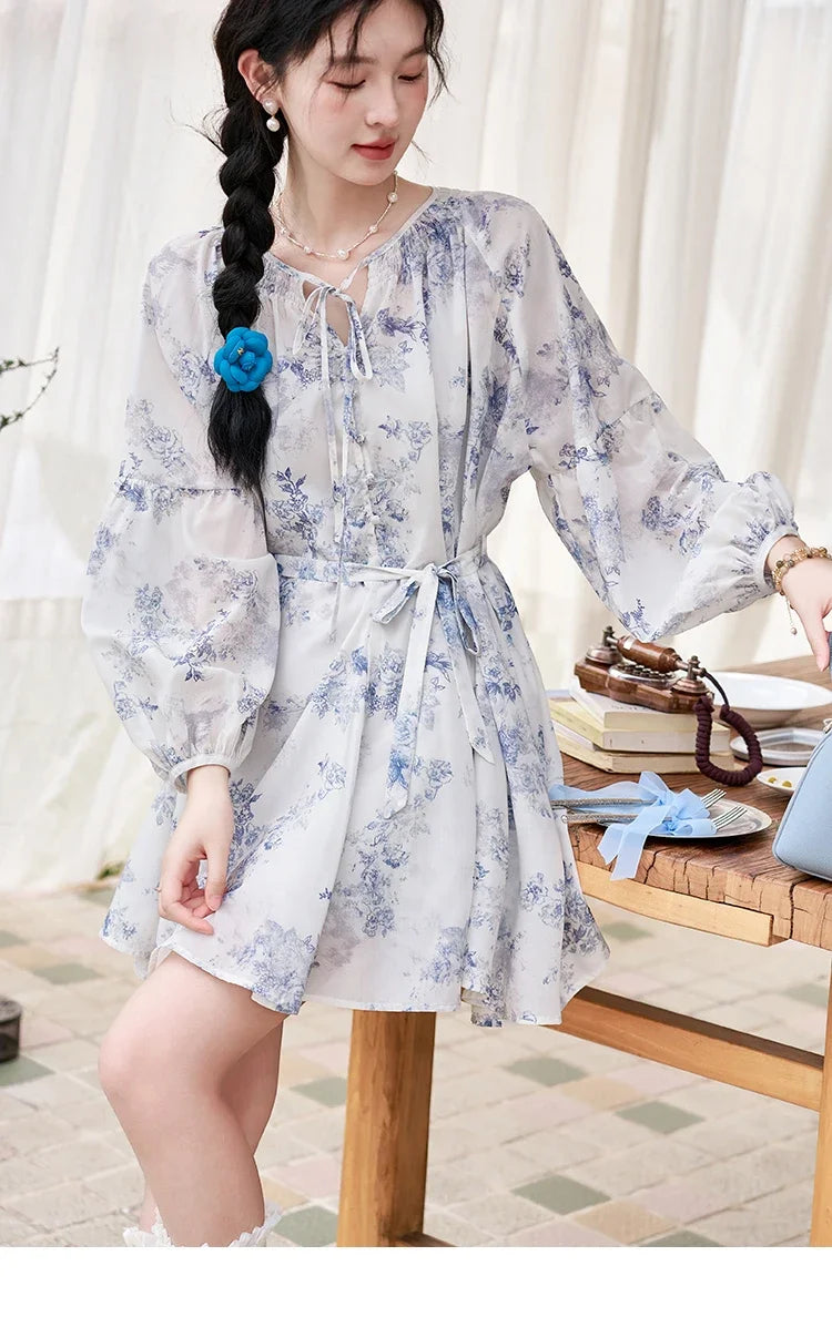Mishow Fairy Floral Puff Sleeve Chiffon Dress MXD14L1681