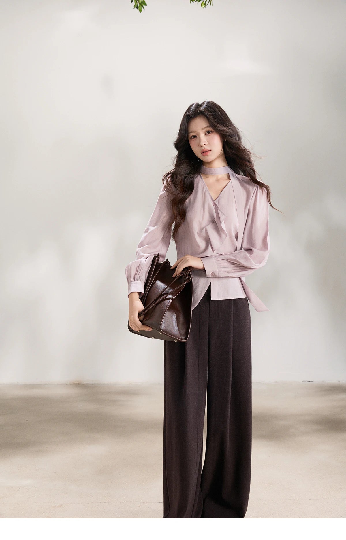 MISHOW Dark Purple Wide Leg Pants High Waist Pleated MXF13K1204