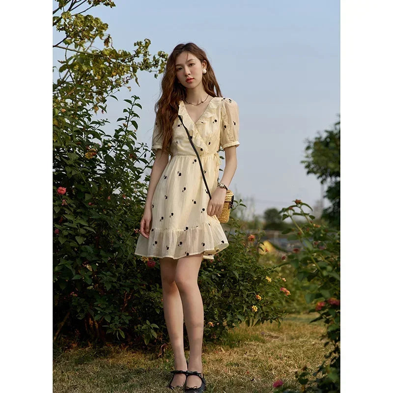 Mishow French Floral High Waist Puff Sleeve Dress MXC21L1282