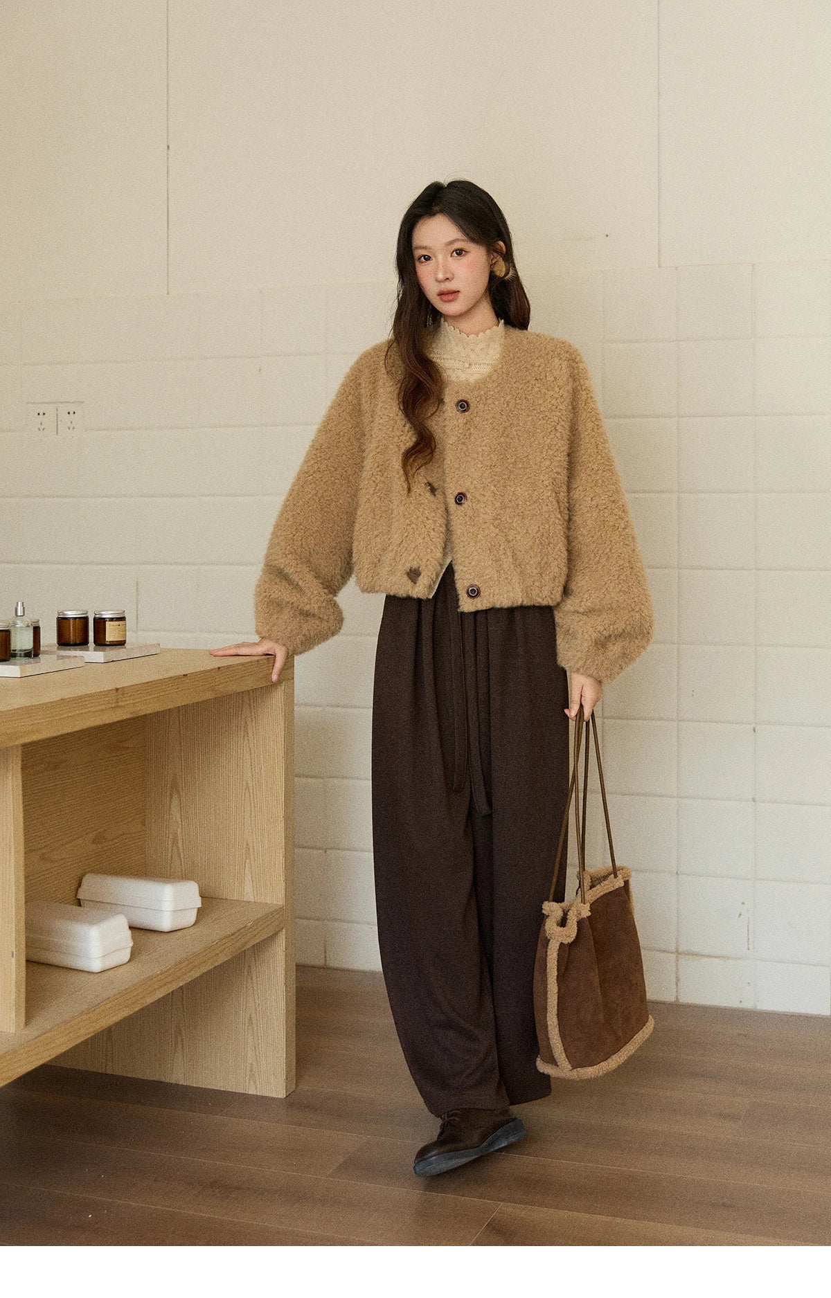 Mishow Retro Lamb Wool Crew Neck Jacket MXE90W0995