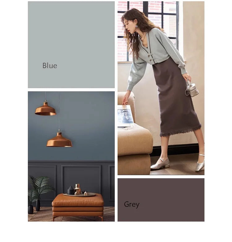 MISHOW Knitted Lantern Sleeve Sweater Dress MXC46L1589