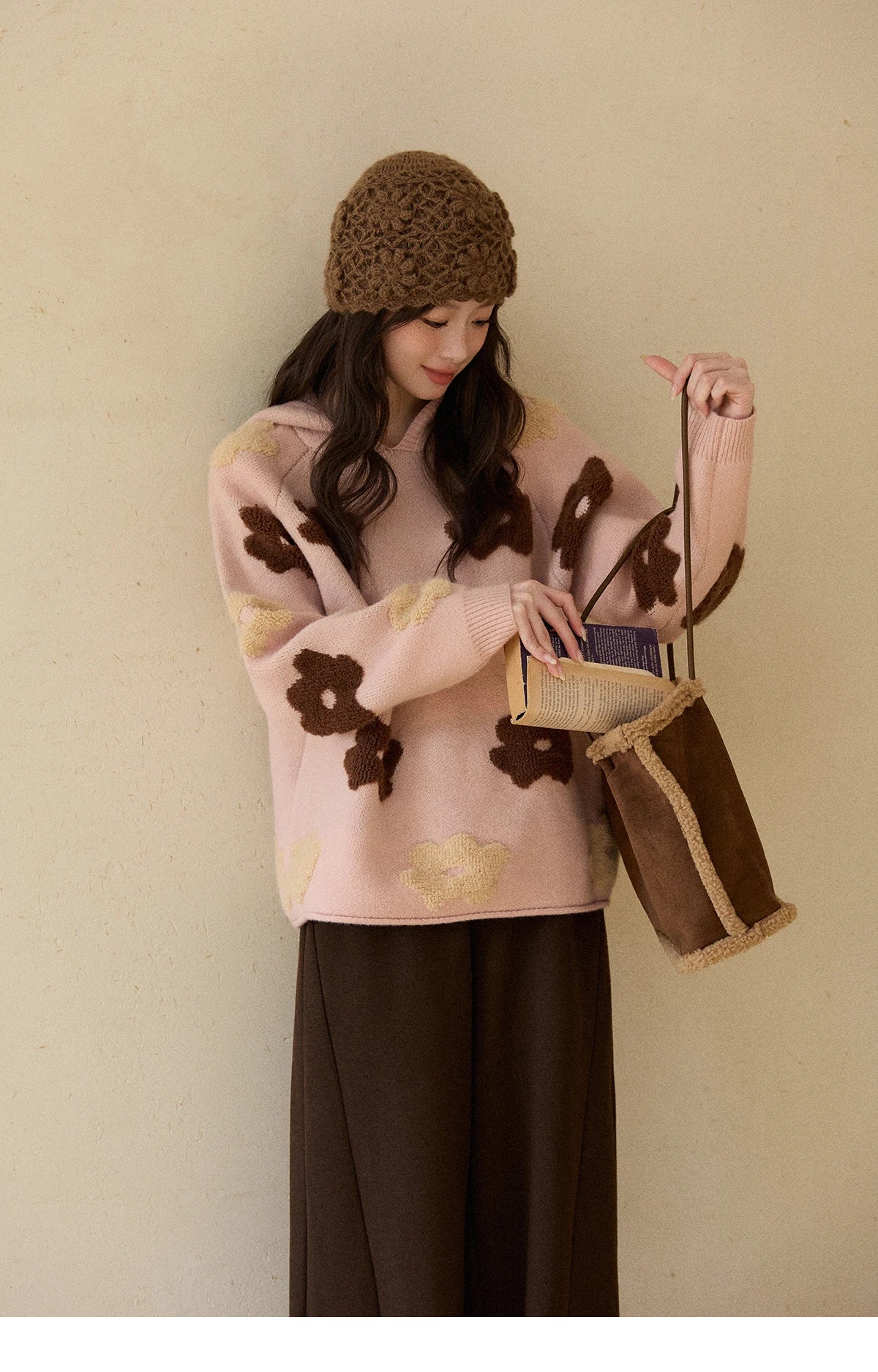 Mishow Pink Floral Hooded 3D Jacquard Pullover MXE90Z2786