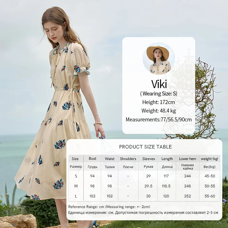 Mishow French Embroidered Flower Drawstring Dress MXD24L1835