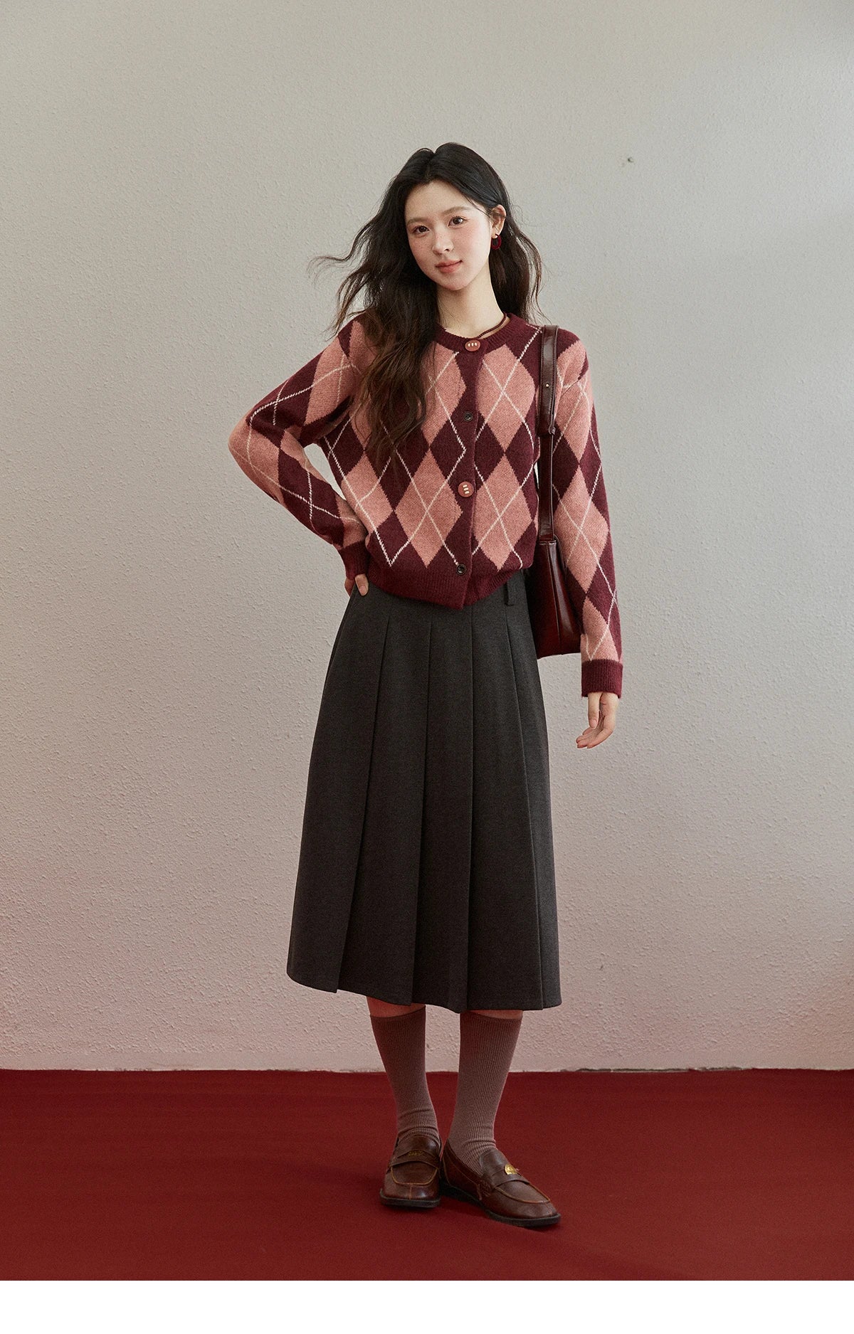 Mishow Retro Diamond Grid Contrast Cardigan MXE91Z2773