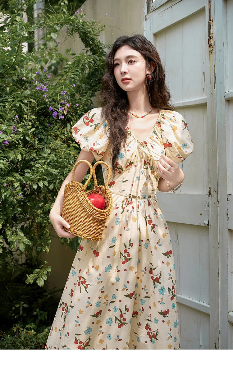 Mishow French 100% Cotton Floral V-Neck Dress MXD30L1868