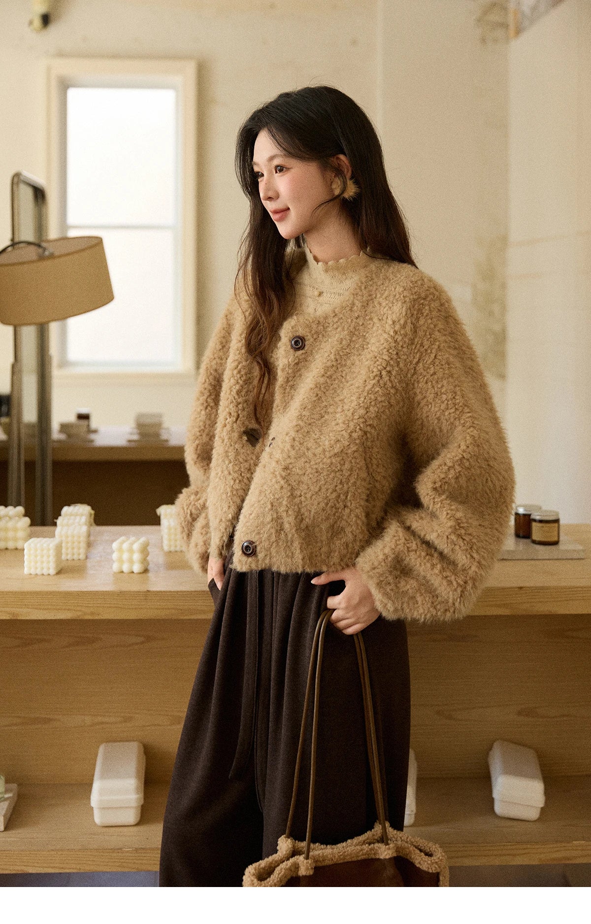 Mishow Retro Lamb Wool Crew Neck Jacket MXE90W0995