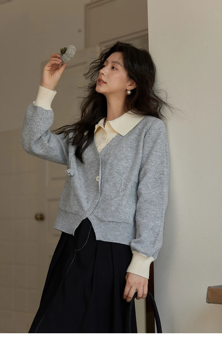 MISHOW Fake Two-piece Sweater Women French Retro Splicing Top MXD46Z0804