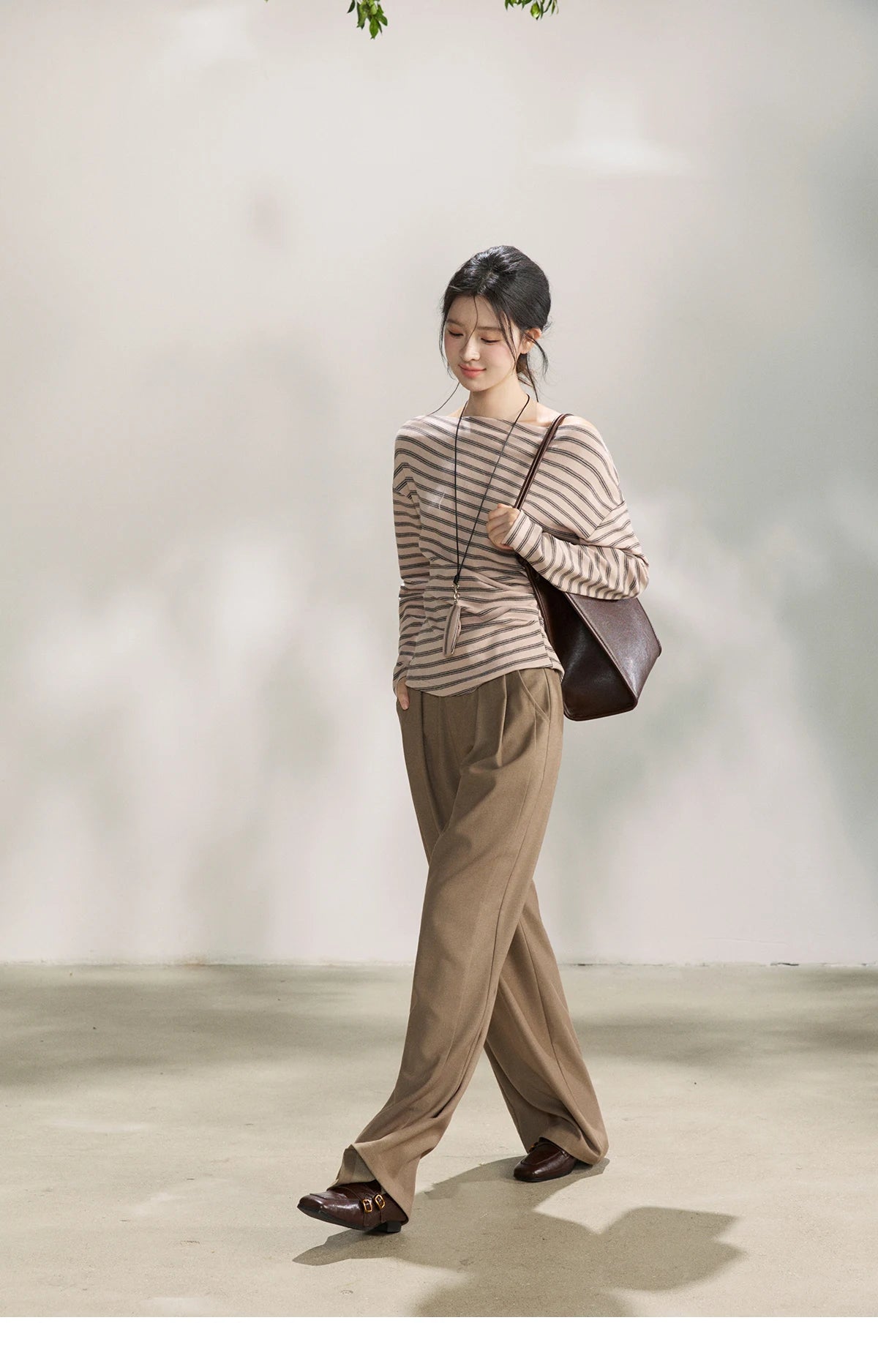 Mishow Striped Boat Neck T-Shirt with Necklace MXF13T1514