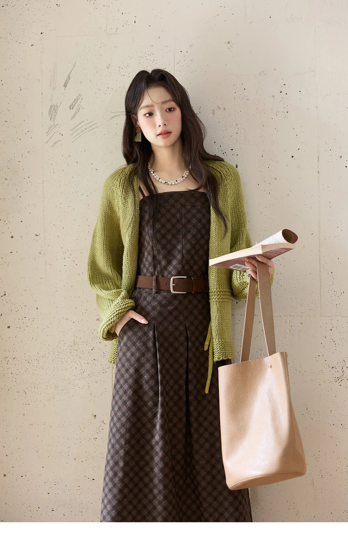 Mishow Avocado Green Lantern Sleeve Lace-Up Cardigan MXE51Z2694