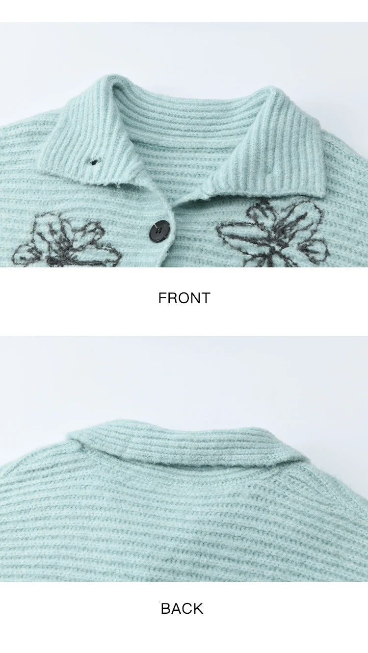 Mishow Blue Stand Collar Flower Jacquard Cardigan MXE86Z2665