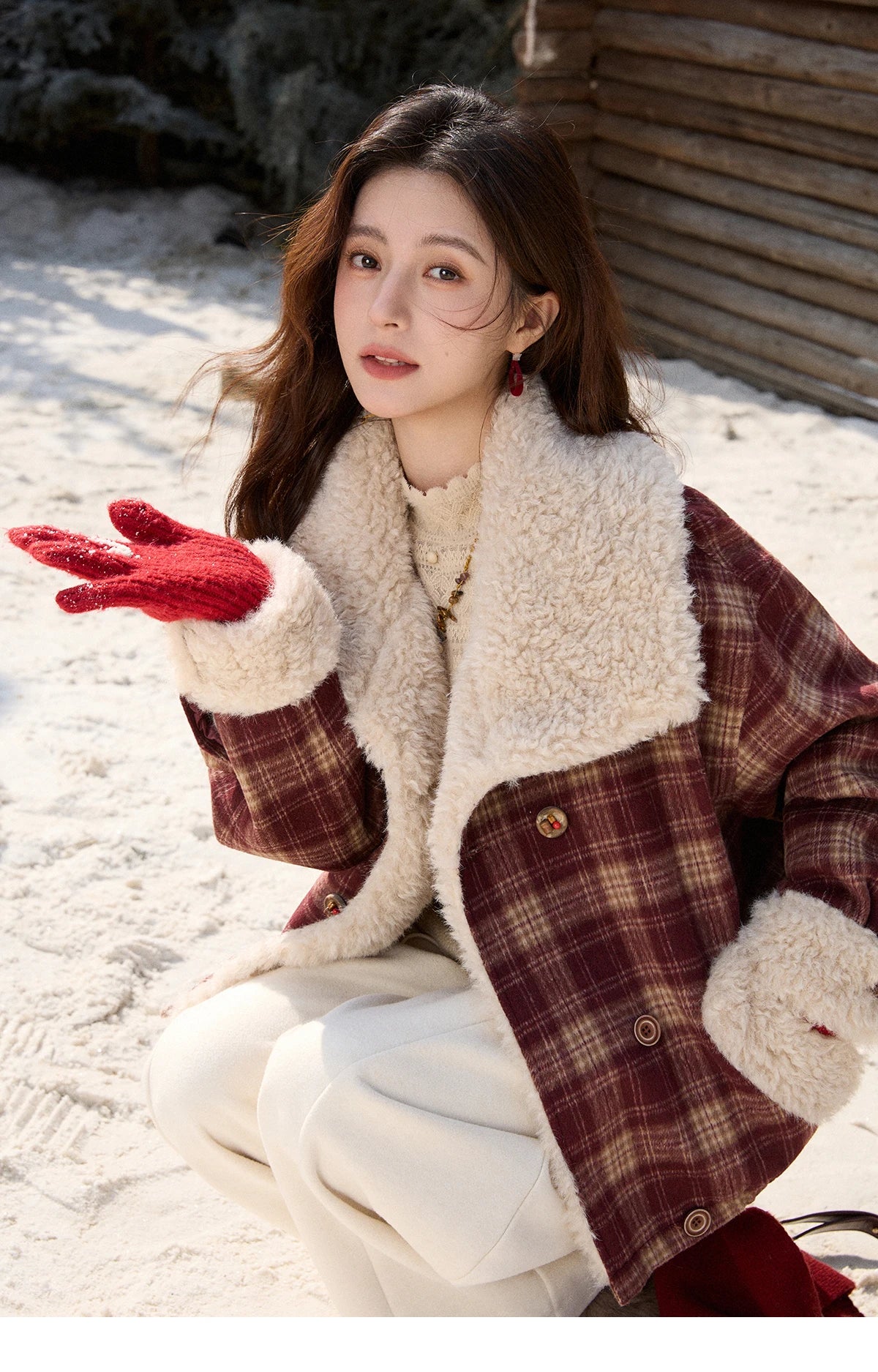 Mishow Retro Plaid Large Lapel Padded Jacket MXE87W1004