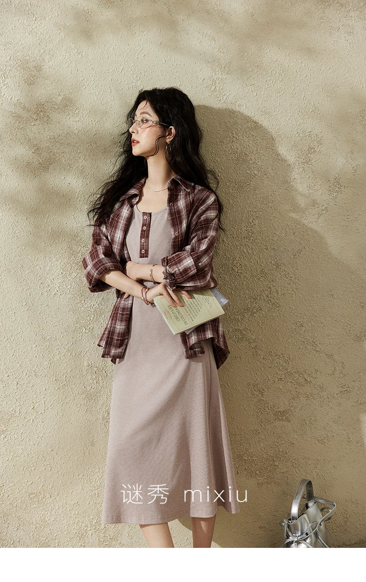 Mishow Plaid Shirt Grey Vest Dress (Separately) MXE13L2093