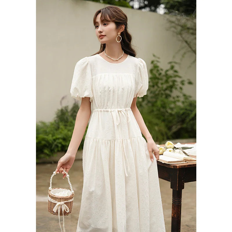 Mishow French Drawstring Waist Puff Sleeve Dress MXC38L1415