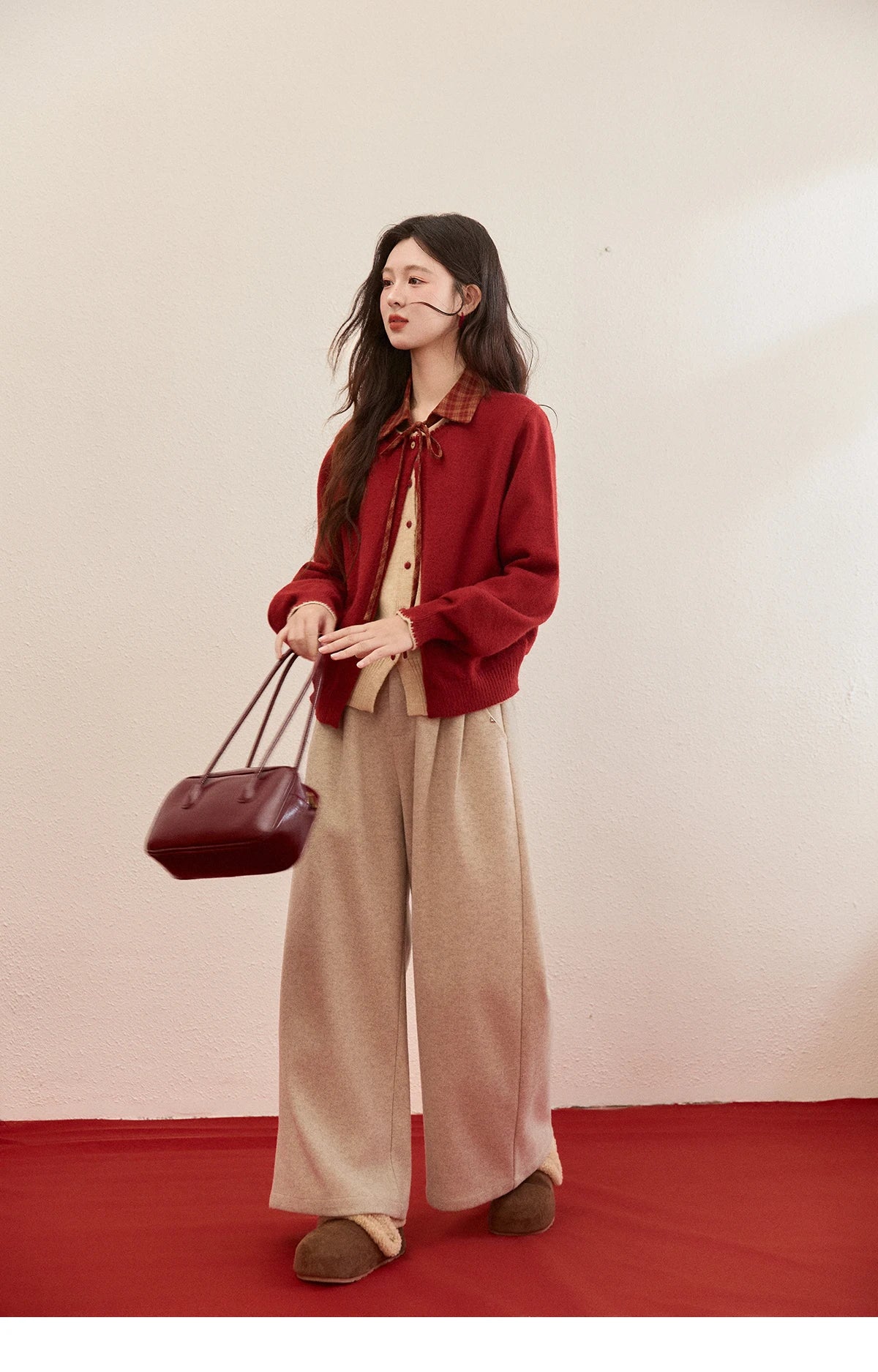 Mishow Color Block Fake Two-Piece Removable Collar Cardigan MXE93Z2816
