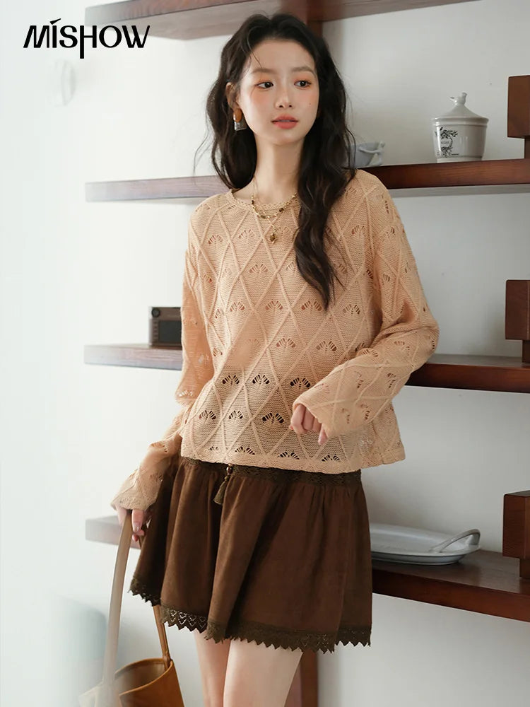 Mishow Diamond Patterned Hollow Scoop Neck Sweater MXE42Z1332