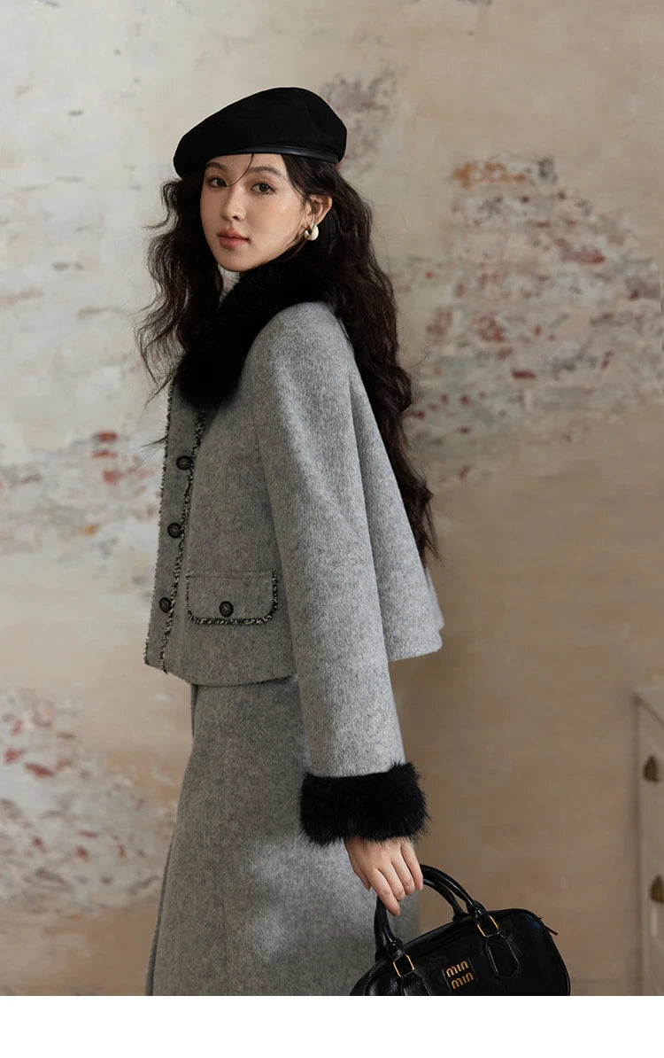 Mishow Short Tweed Jacket & Midi Skirt Set MXD54W0553