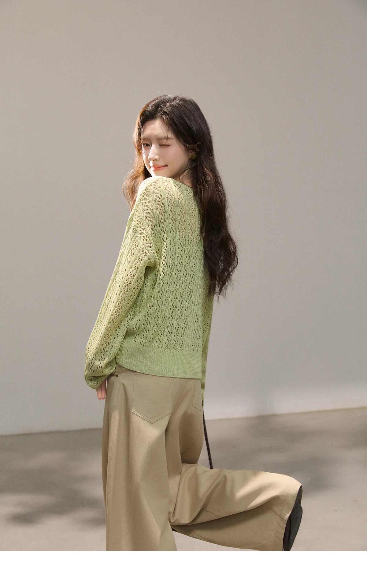 Mishow Green Hollow Cable Knit Top & Camisole Set MXF16T1524