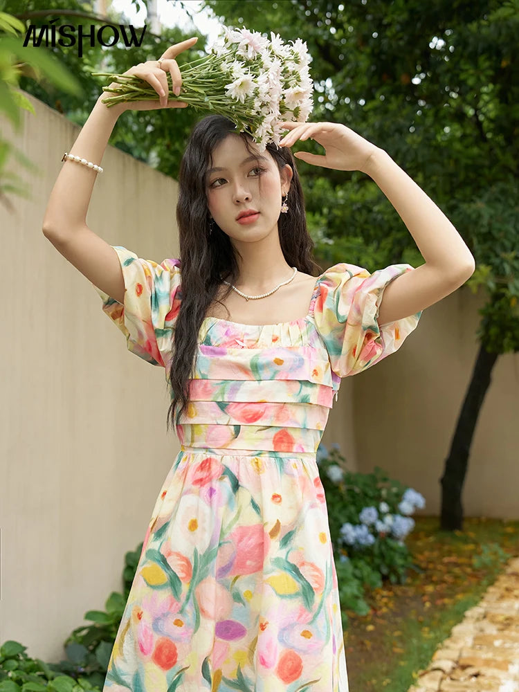 Mishow French Tulip Fragmented Flower Puff Dress MXD28L1896