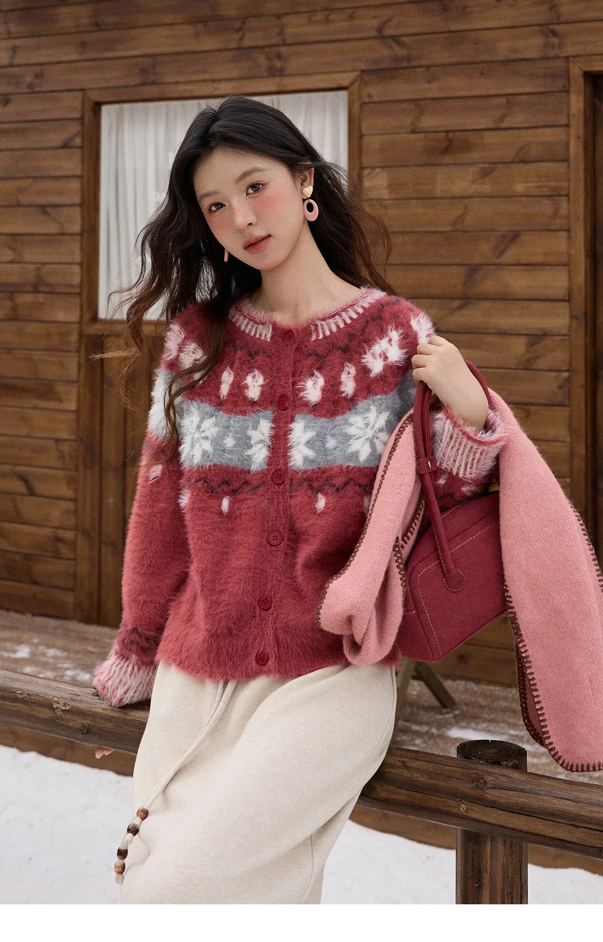 Mishow Red Imitation Mink Fur Snowflake Cardigan MXE91Z2801