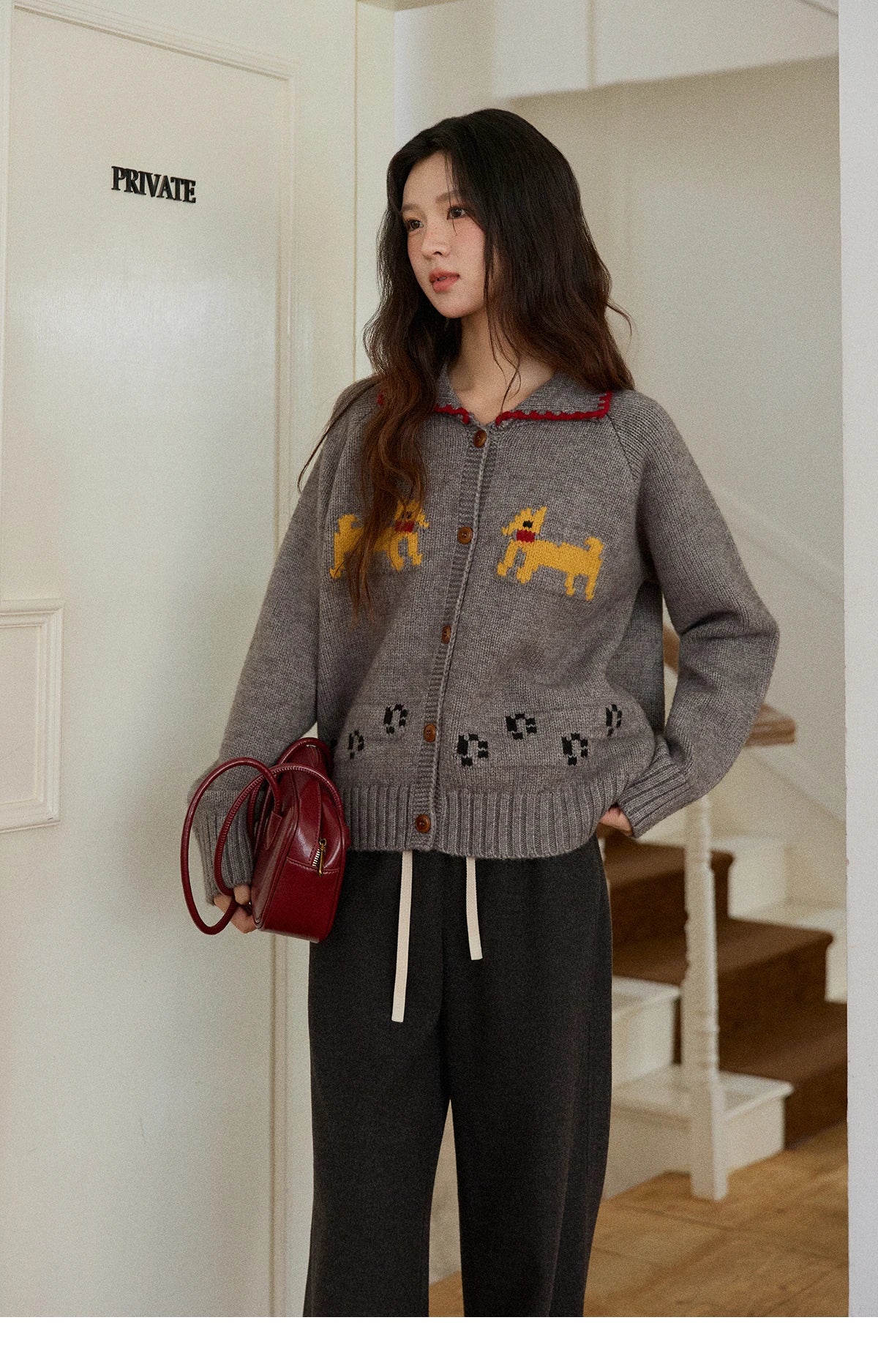 Mishow Dog Cartoon Jacquard Turn-Down Cardigan MXE86Z2727