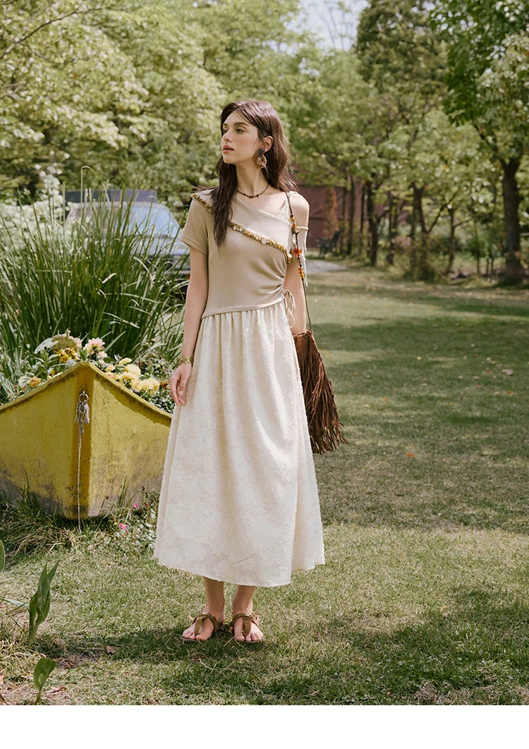 Mishow Off-Shoulder Knitted Patchwork Midi Dress MXE33L2207