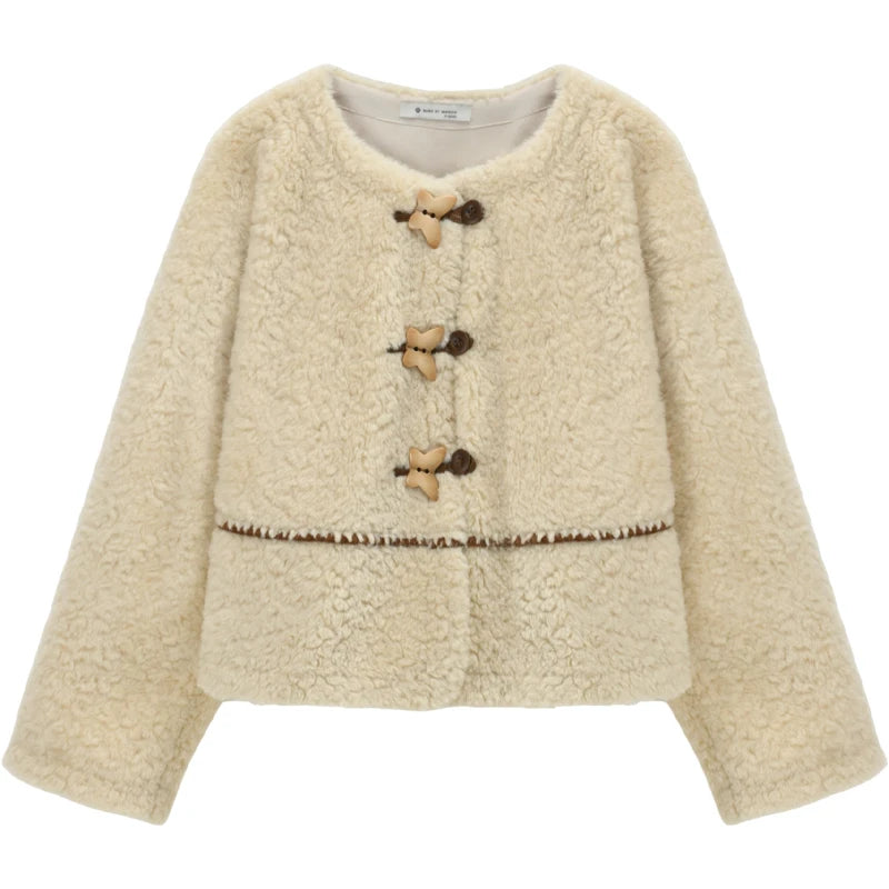 Mishow Retro Apricot Imitation Lambswool Jacket MXE51W0874