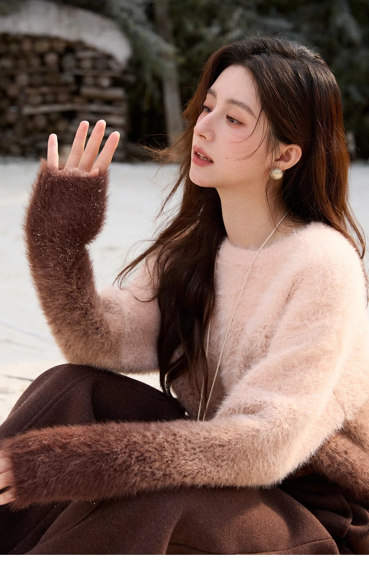 Mishow Gradient Faux Mink Plush Round Neck Sweater MXE92Z2850