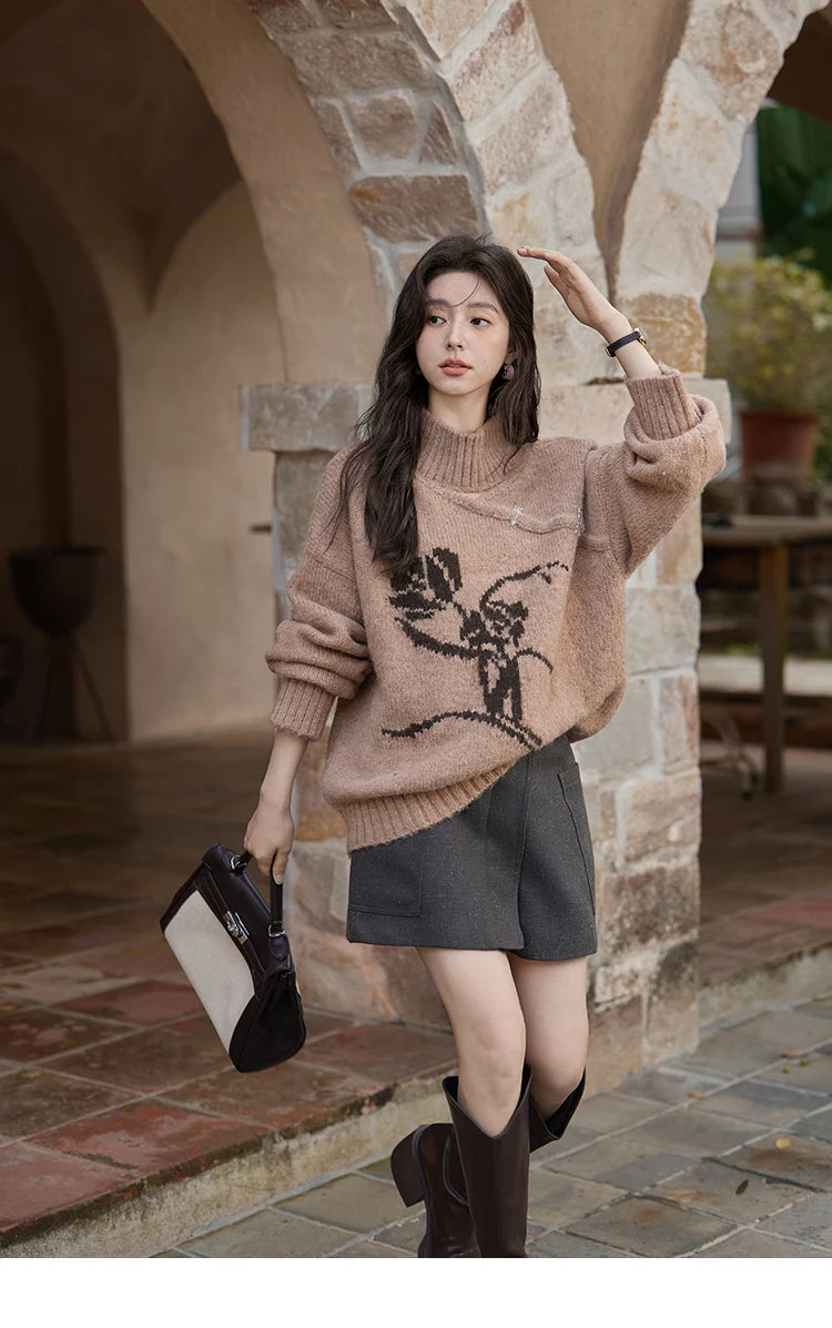Mishow Chinese Hollow Out Floral Lantern Sleeve Sweater MXD36Z0888