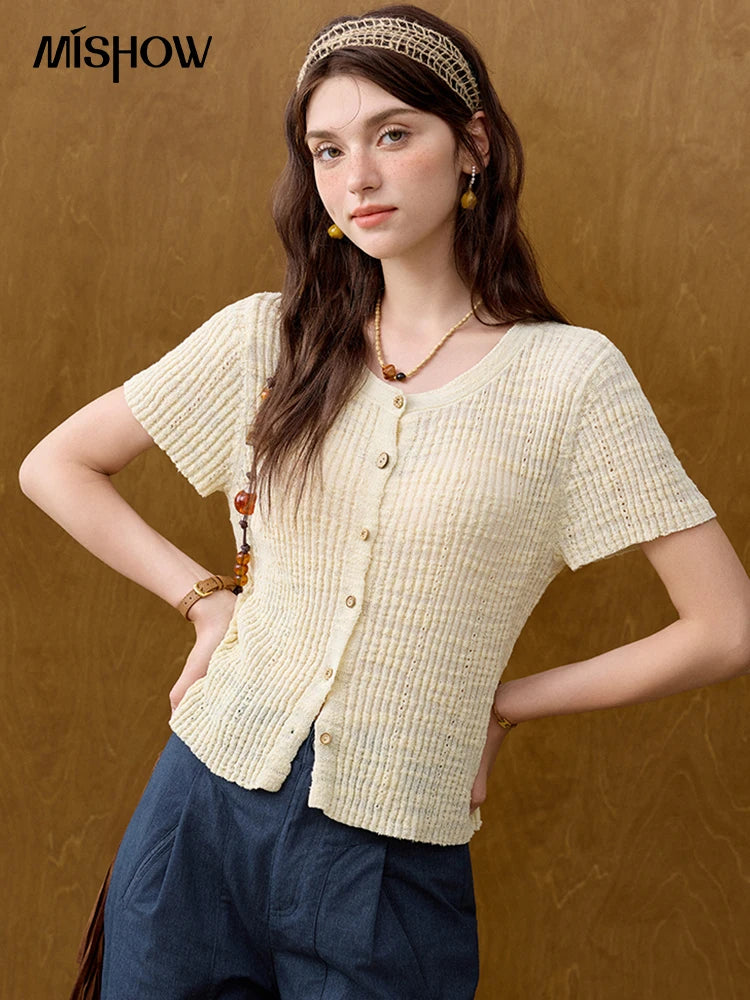 Mishow Solid Knit Round Neck Office Tee MXE31Z1229