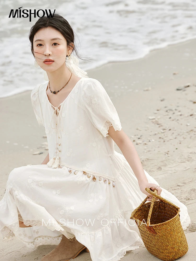 Mishow Bohemian V-Neck Shell Lace Midi Dress MXE33L2195