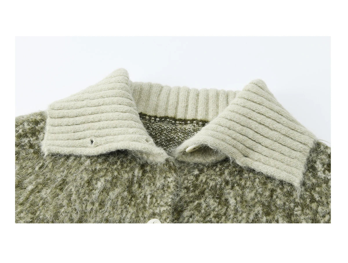 Mishow Green Retro Mottled Stand Collar Cardigan MXE90Z2787