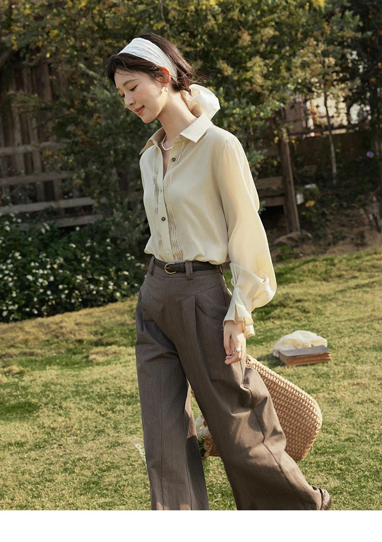 MISHOW Wave Striped Single Breasted Shirt Shell Buttons MXE16C0422
