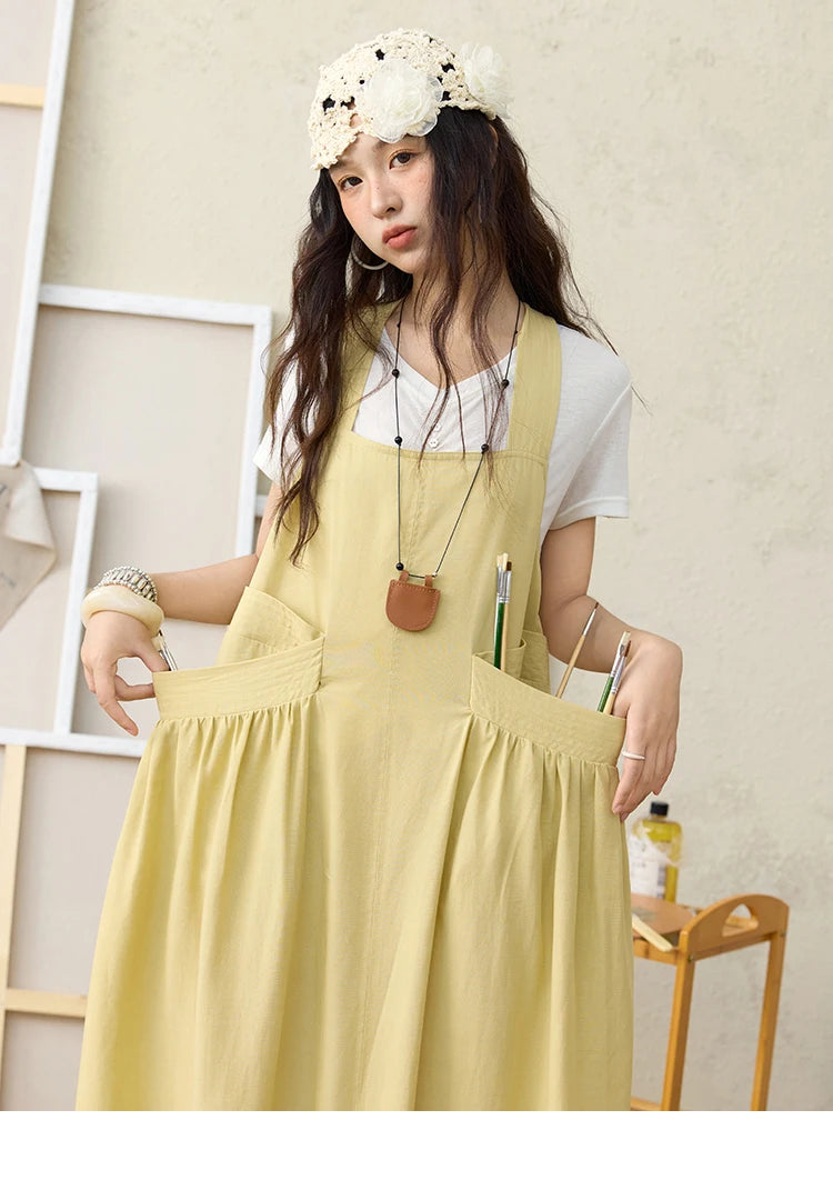 Mishow Lemon-Yellow Cargo Pocket Square Neck Dress MXE35L2302