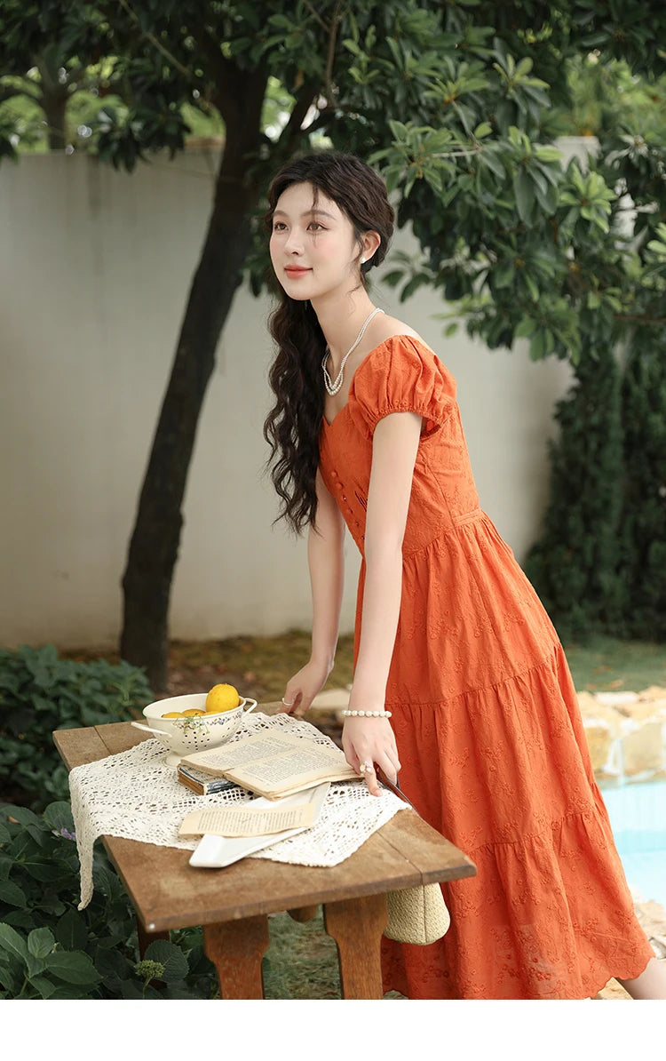 Mishow 100% Cotton Orange Embroidered Sweetheart Dress MXD29L1931