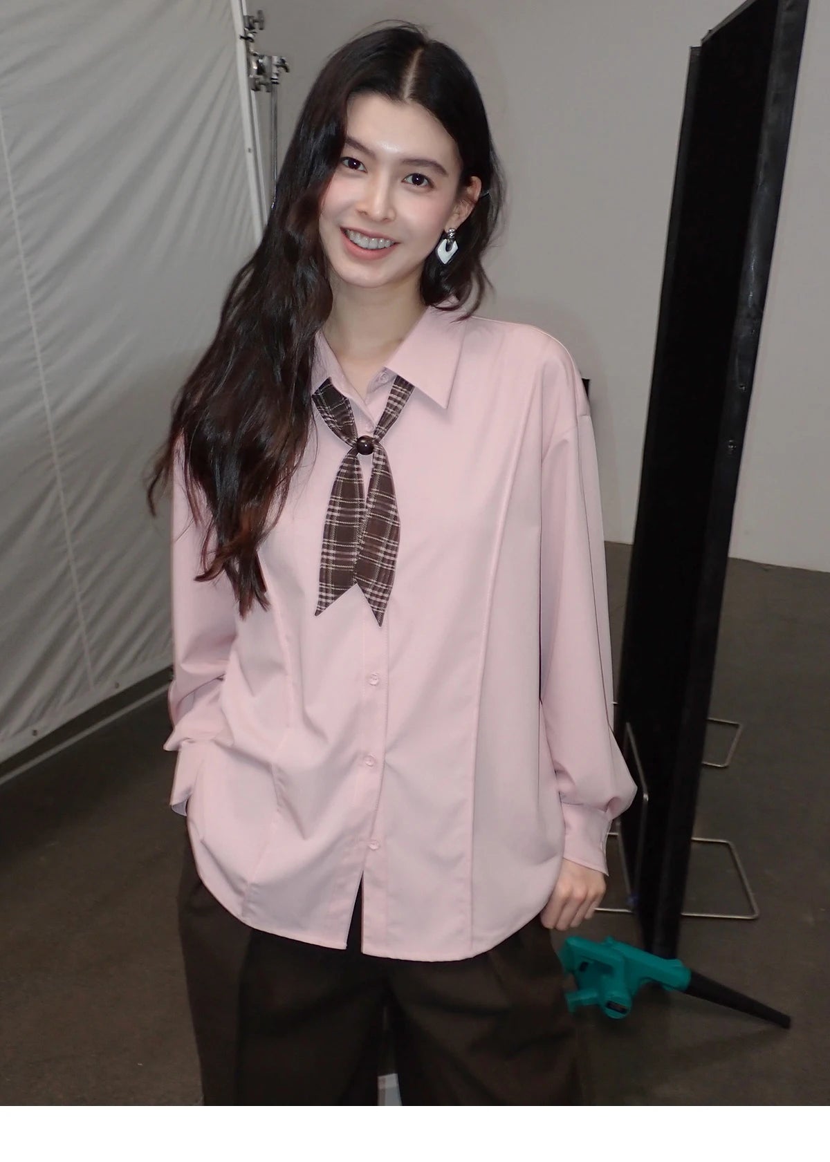MISHOW Casual Loose Shirt with Plaid Scarf Lapel Top MXF108C0815