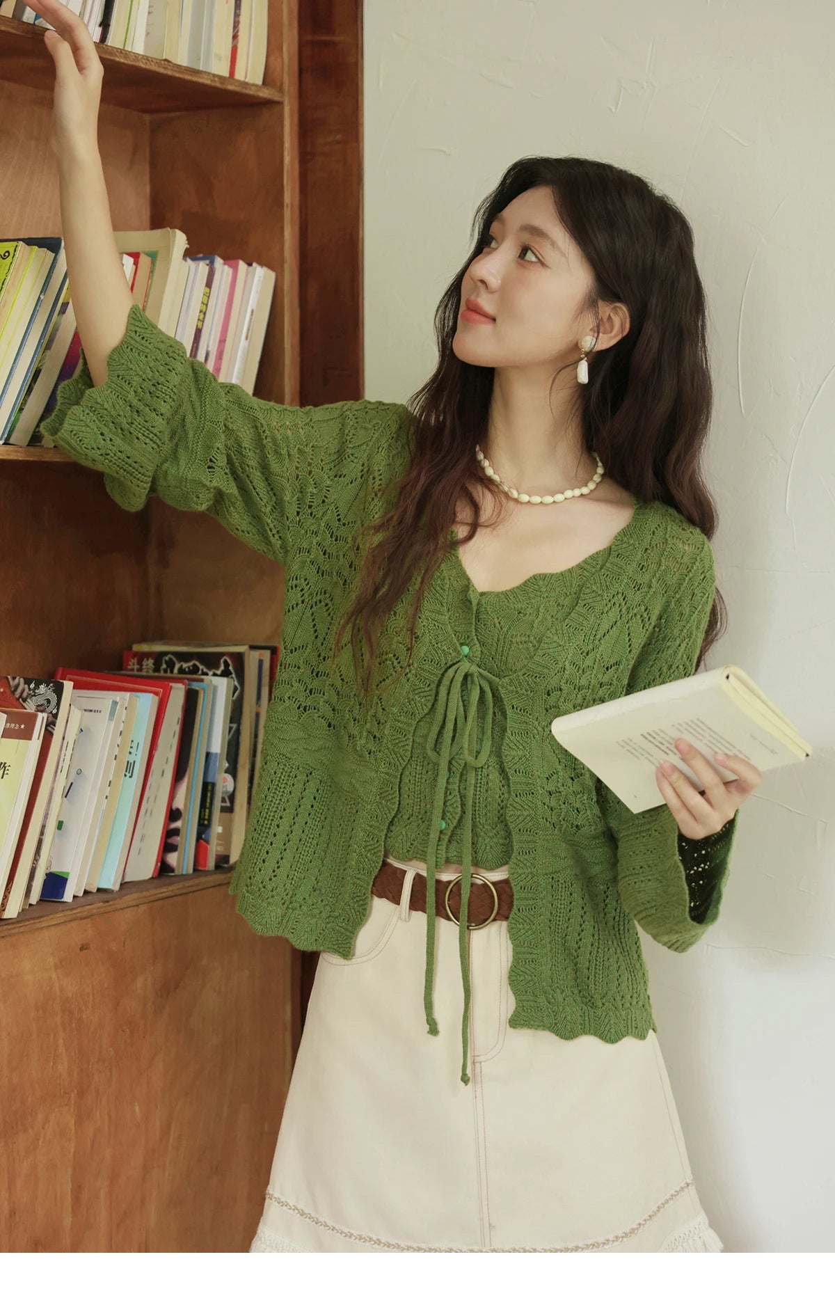 Mishow Flared Sleeve Lace-Up Cardigan & Camisole Set MXE42T0717
