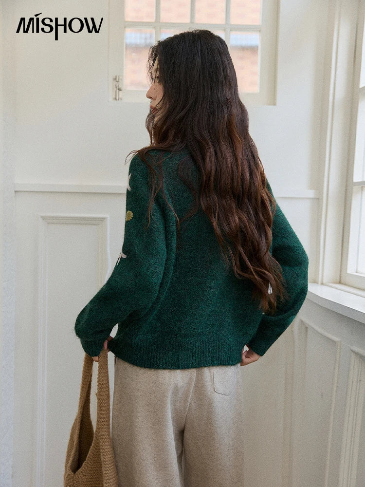 Mishow Green Retro Flower Embroidery Cardigan MXE86Z2729