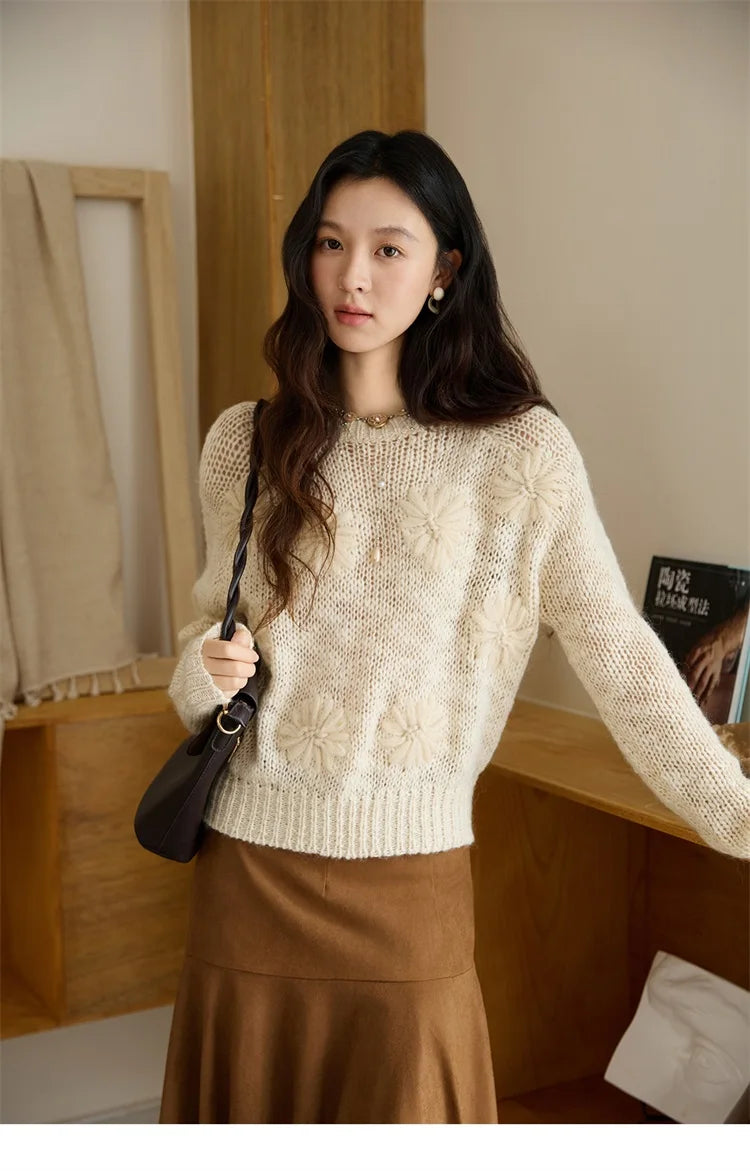 Mishow Apricot Hook Flower Wool Blend Lazy Sweater MXE47Z2577