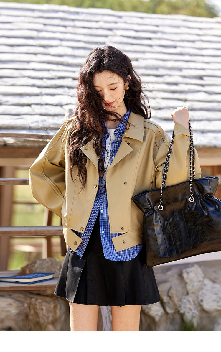 MISHOW Retro Blue Checkered Shirt Lapel Cotton Loose MXE11C0398