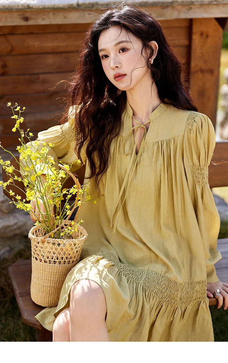 Mishow Folded Lace-Up V-Neck Doll Dress MXE11L2113