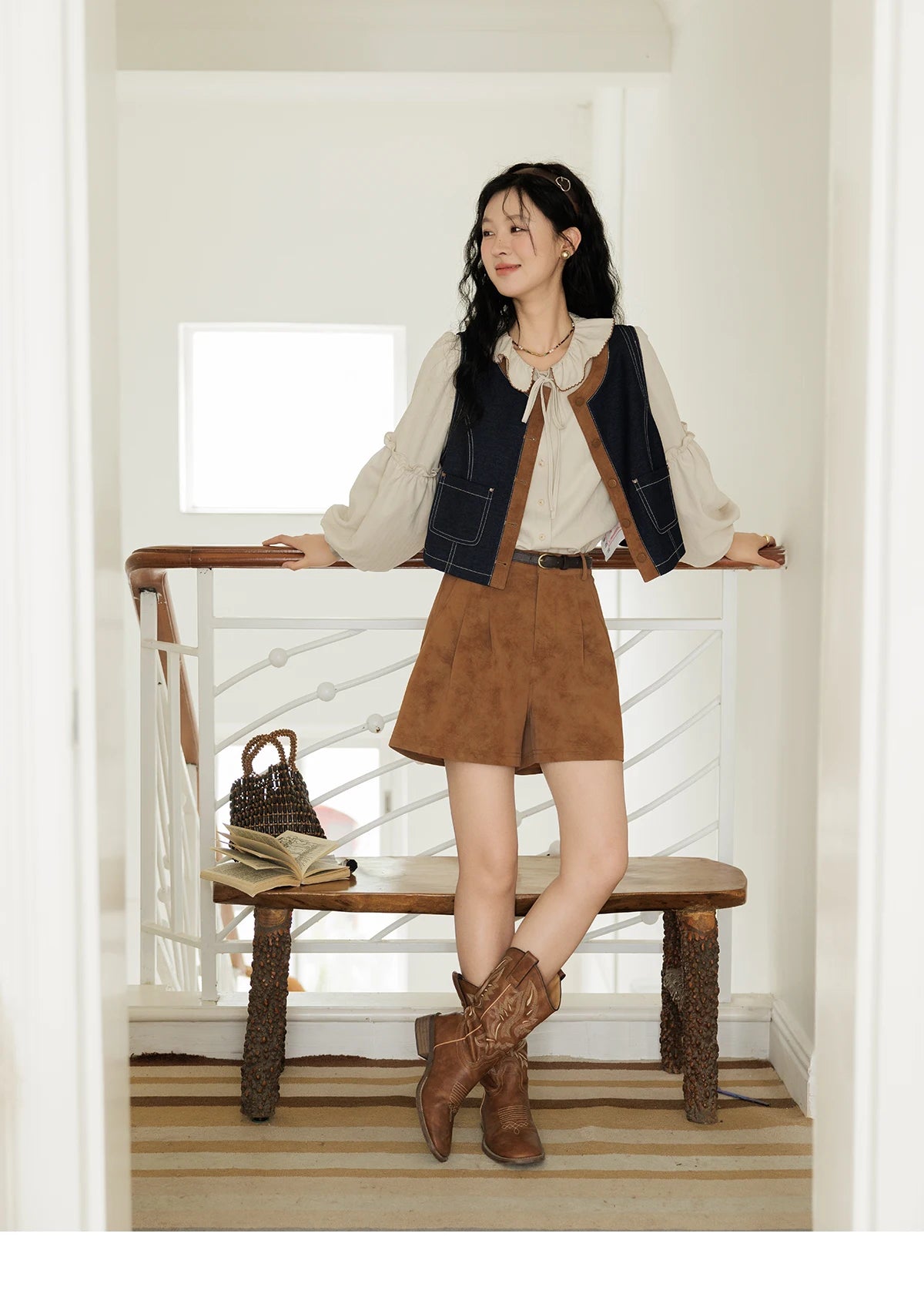 Mishow Suede High Waist A-Line Wide Leg Shorts with Pockets MXD44K0753