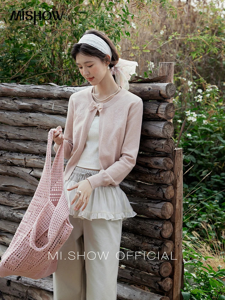Mishow Iris Embroidery Bow Detail Cardigan MXE13Z1142