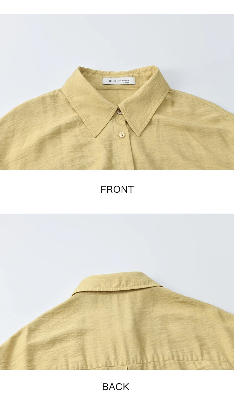 Mishow Yellow Linen Lace Shirt & Camisole & Shorts Three-Piece Set MXE42T0718