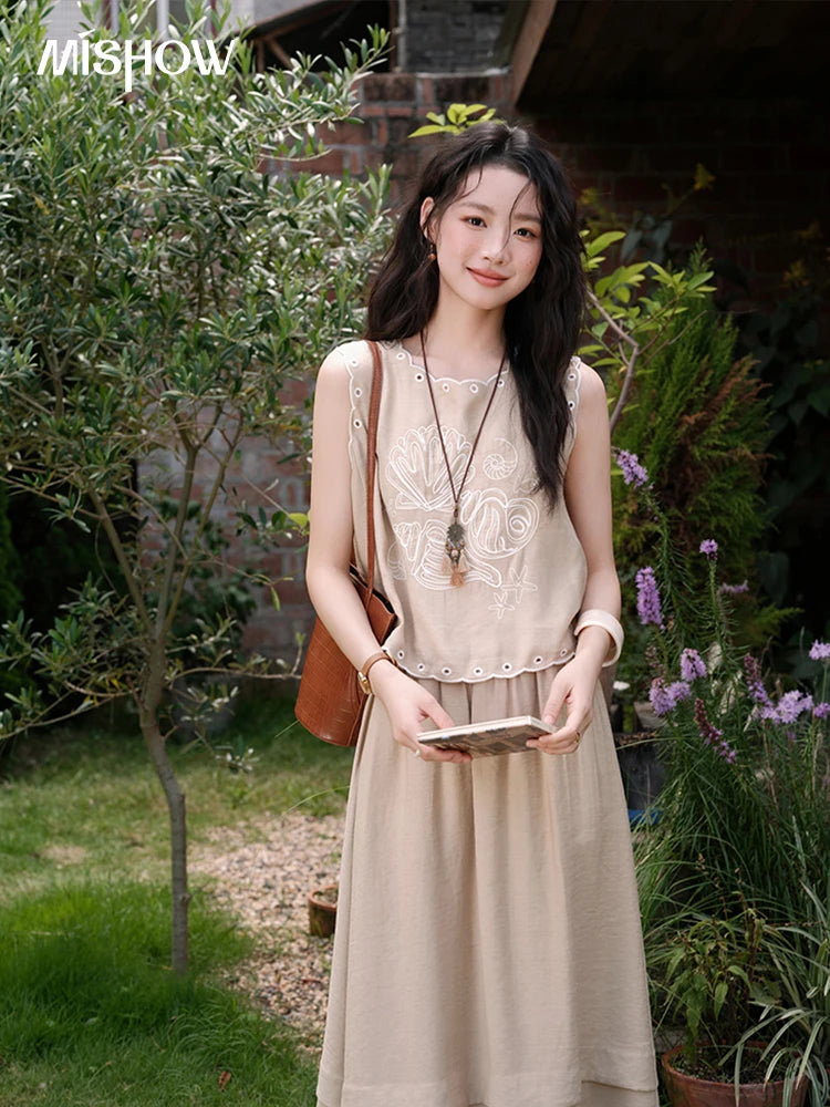 Mishow Hollow Embroidery Top & Lace Skirt Set MXE35T0594