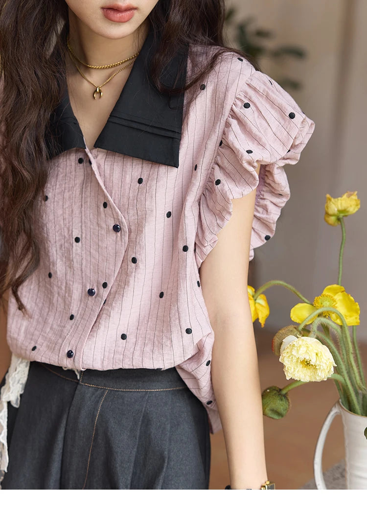MISHOW Polka Dot Blouse Butterfly Sleeve MXE31C0776