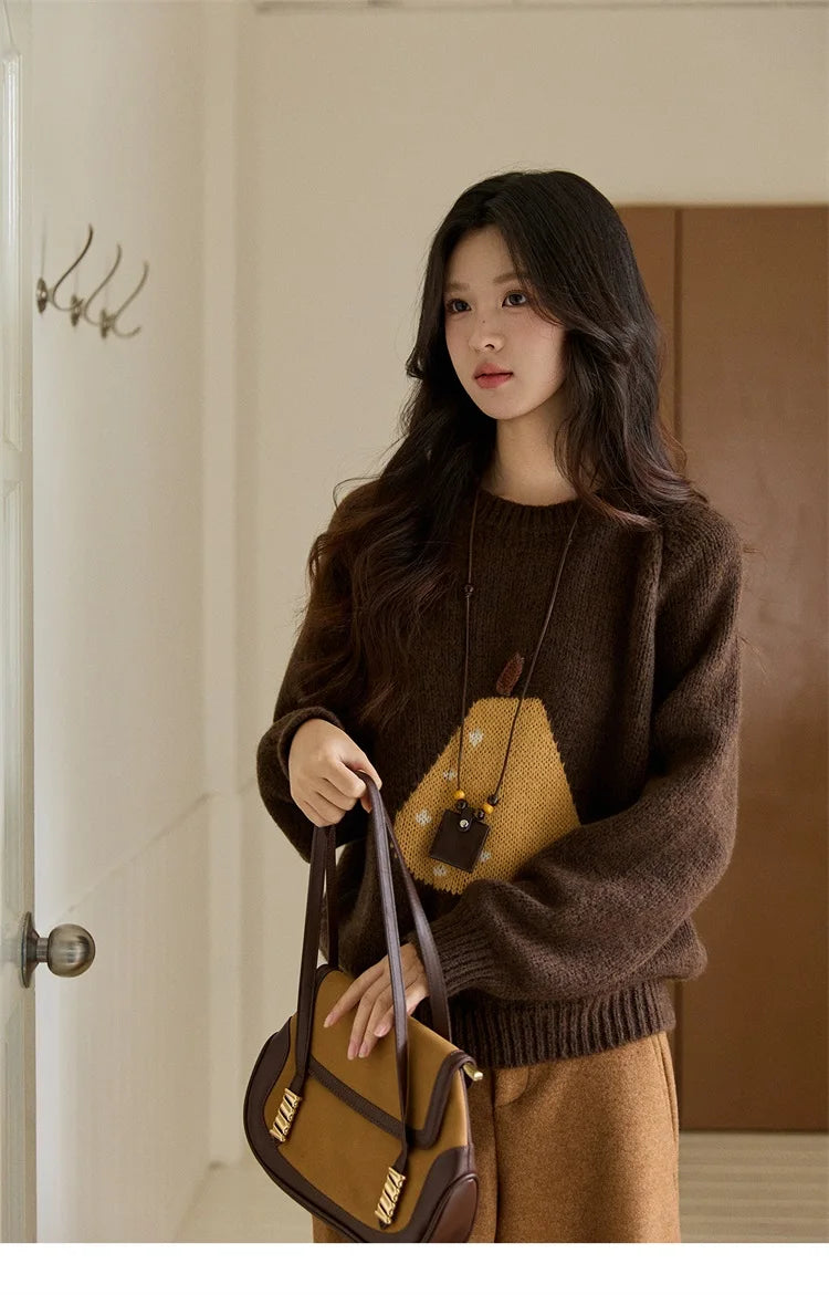 Mishow Pear Pattern Jacquard Crew Neck Pullover MXE94Z2959